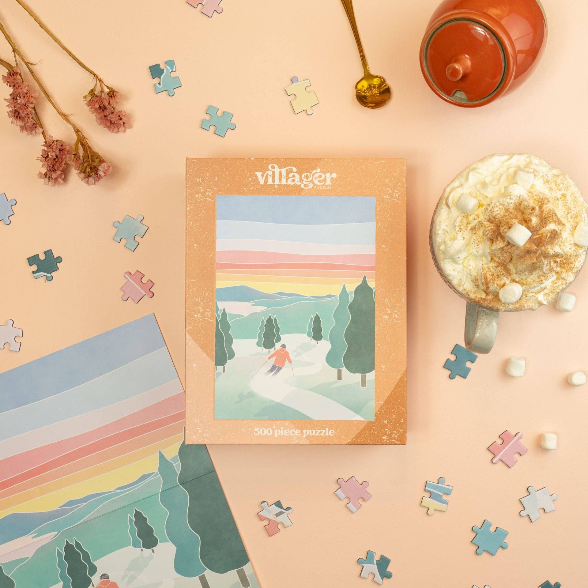 Villager Puzzles - Sunset Ski | 500-Piece Puzzle for Adults | Designed in Canada by Maude Gervais