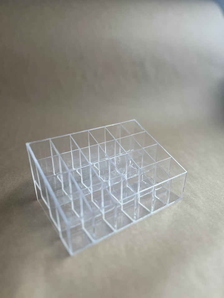 Clear plastic organizer with multiple compartments
