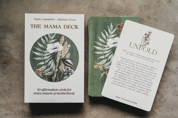 'The Mama Deck' with a card titled 'Unfold'