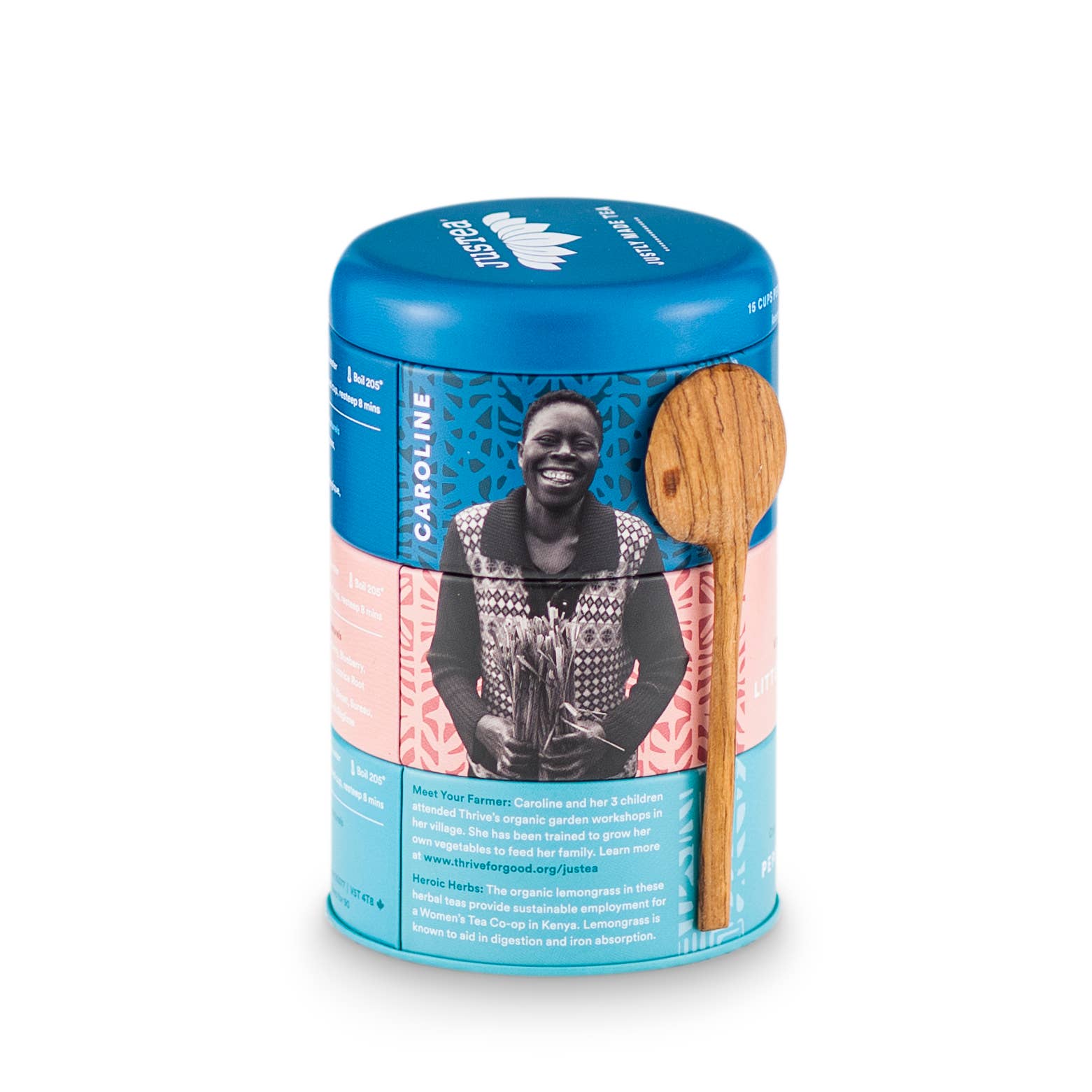 JusTea (No Import Fees to USA) - Herbal Tea Trio Tin & Spoon - Organic, Fair-Trade Tea Gift