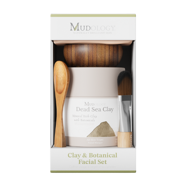 Mudology facial set with bowl, brush, and spoon in packaging