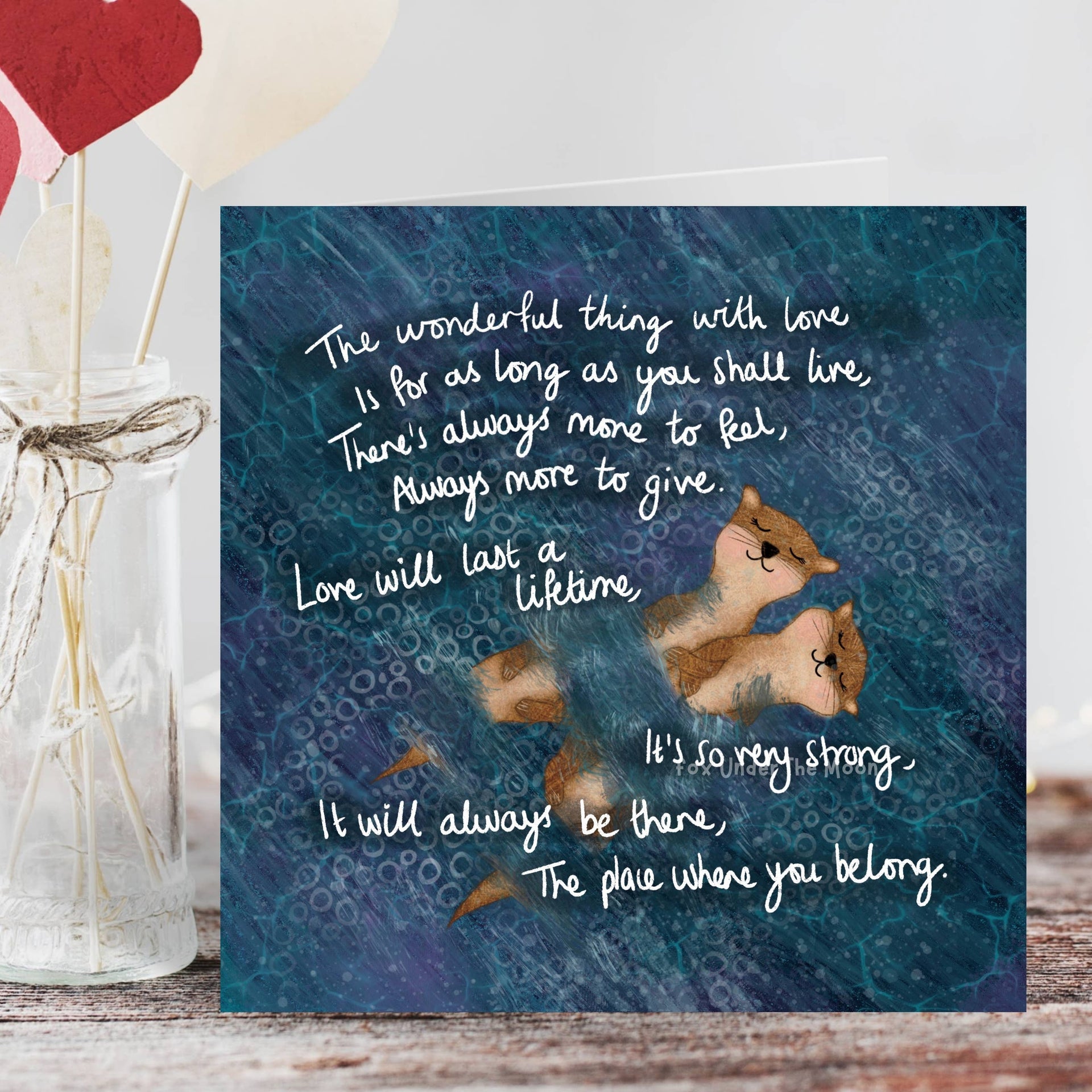 Fox Under The Moon - "Love" Wedding, Anniversary & Relationship Card: Individual cello wrapping