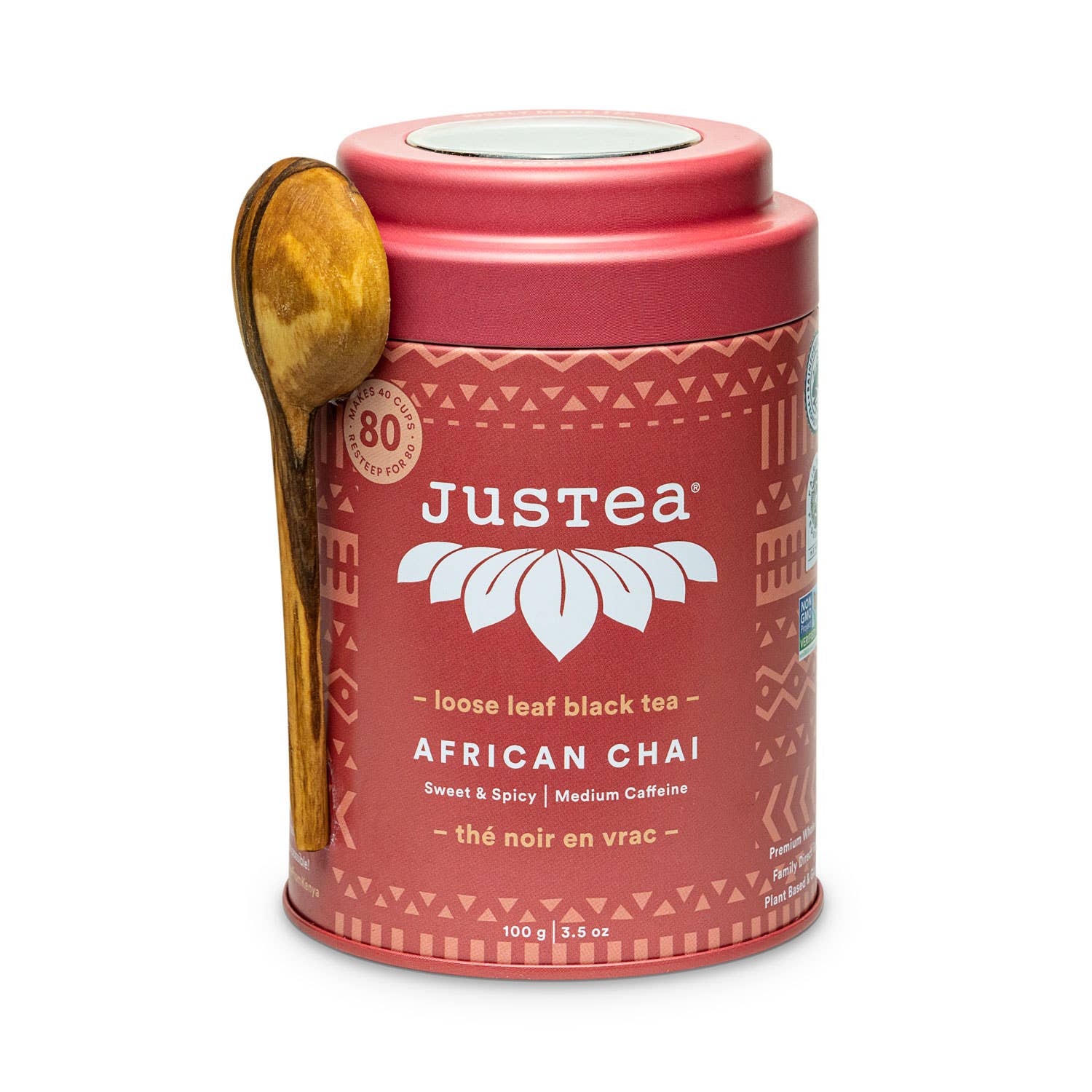 JusTea (No Import Fees to USA) - African Chai Tin & Spoon - Organic, Fair-Trade, Black Tea