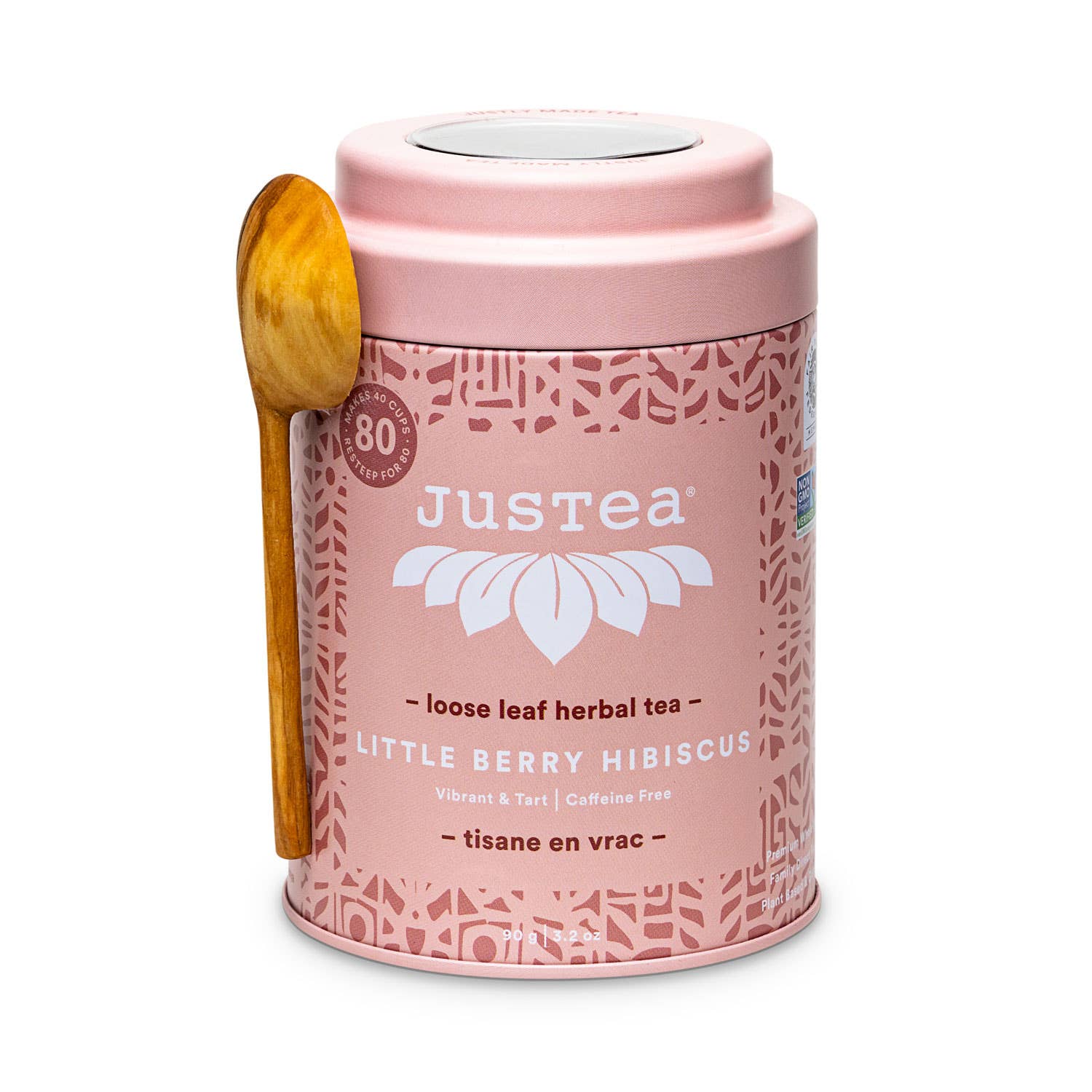 JusTea (No Import Fees to USA) - Little Berry Hibiscus Tin & Spoon - Organic, Fair Herbal Tea