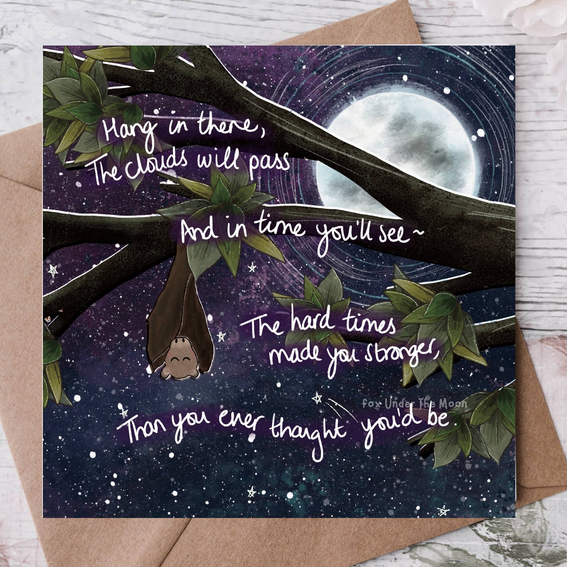 Fox Under The Moon - 'Hang In There' - Greeting Card by Fox Under The Moon: Individual cello wrapping