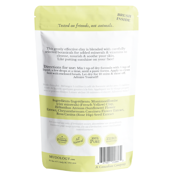 Mudology clay packaging with text and branding