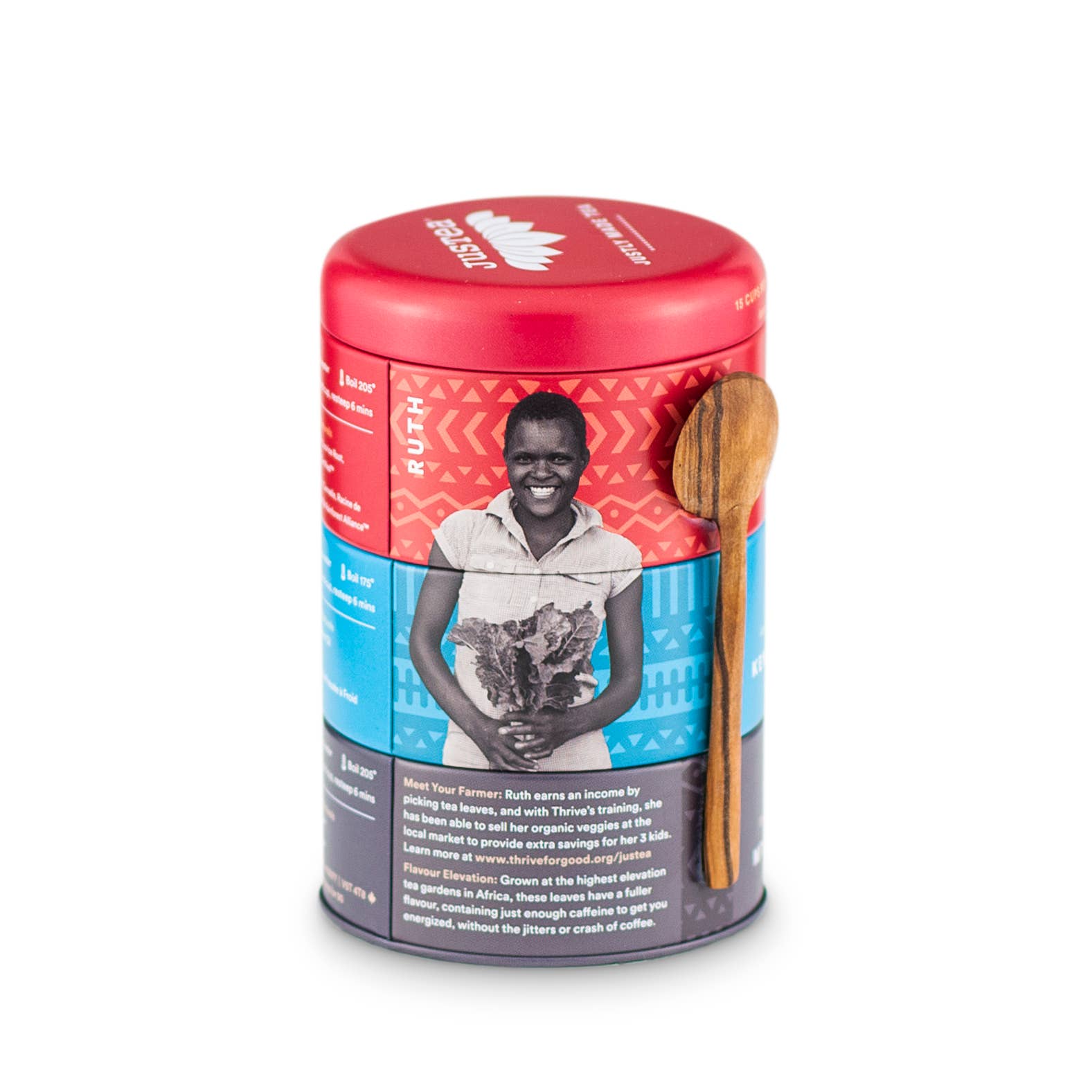 JusTea (No Import Fees to USA) - Black Tea Trio Tin & Spoon - Organic, Fair-Trade Tea Gift