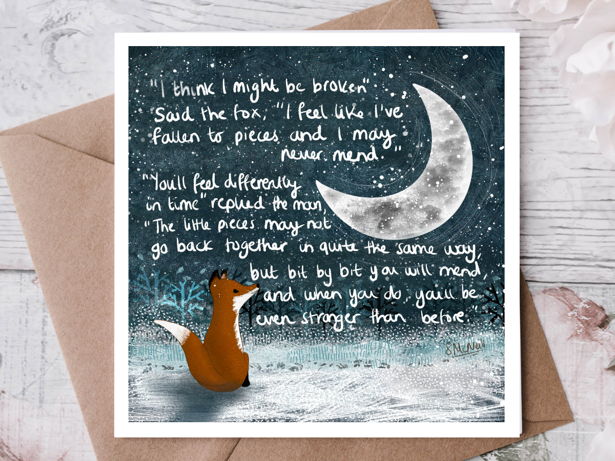 Fox Under The Moon - "Broken" Sympathy & Encouragement Card by Fox Under The Moon: Individual cello wrapping