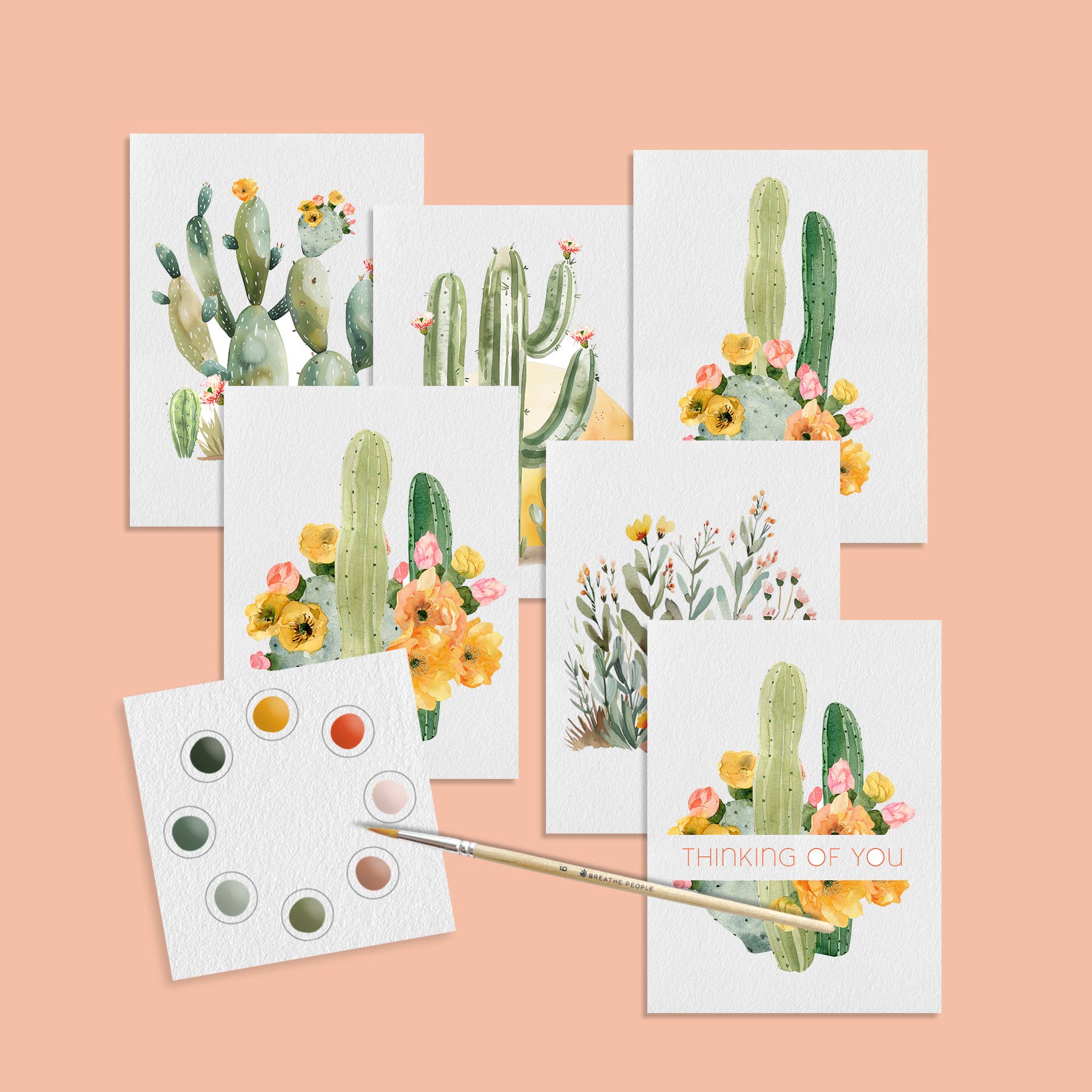 Set of greeting cards with cactus and floral designs