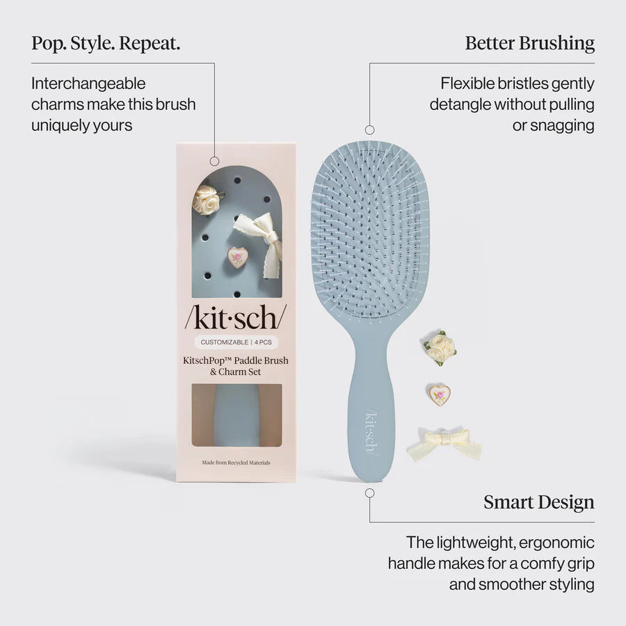 KitschPop™ Paddle Brush & Charm Set | Haze Blue