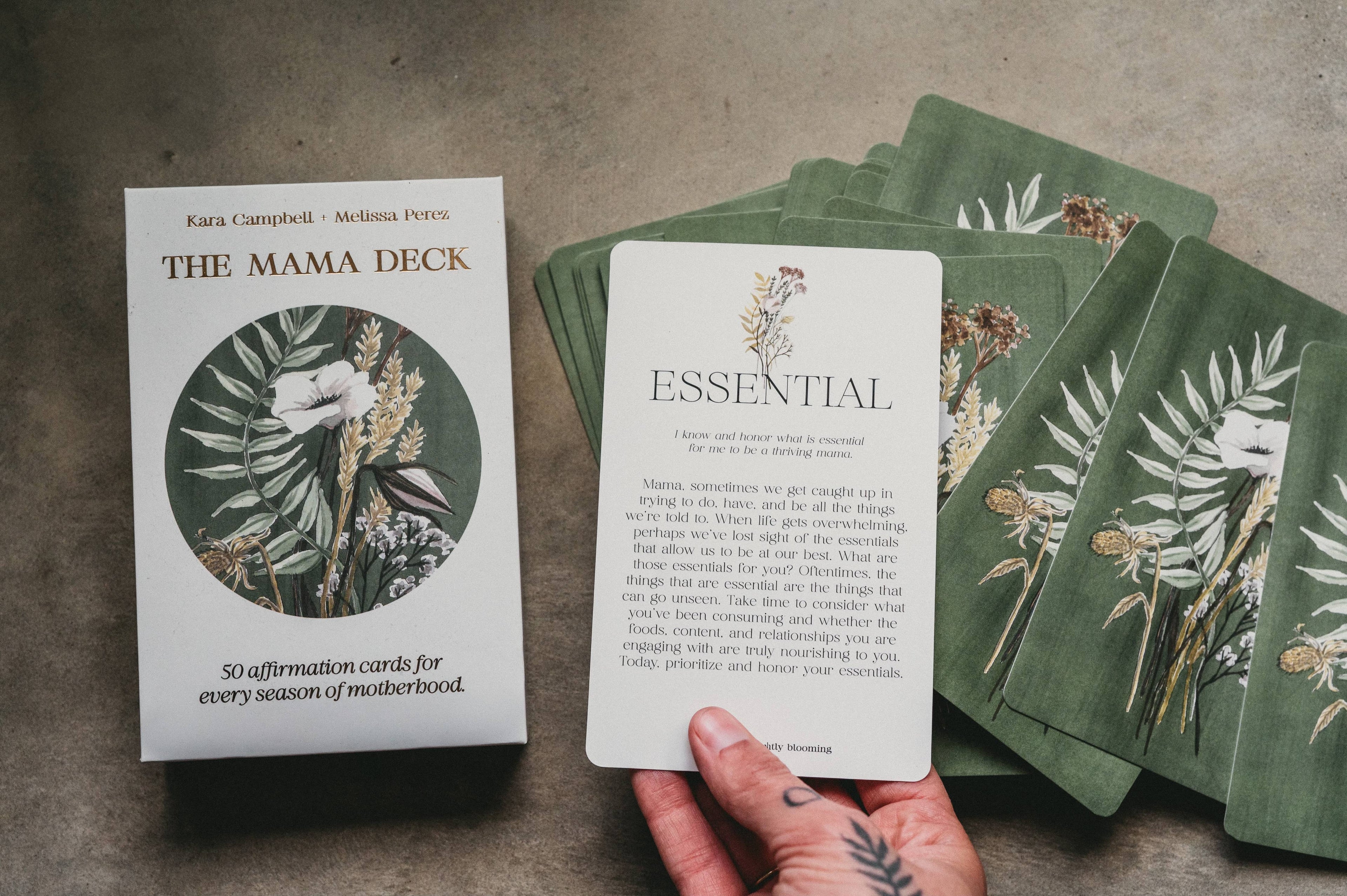 Mama Deck cards with botanical designs