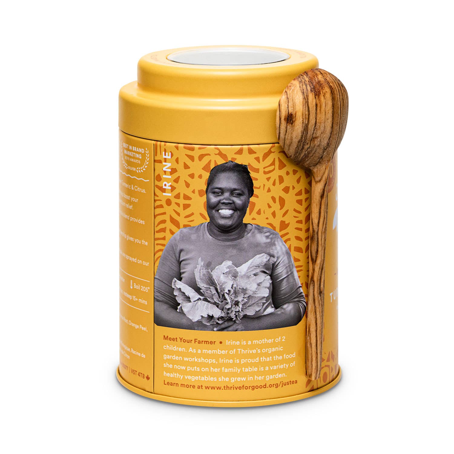 JusTea (No Import Fees to USA) - Turmeric Ginger Tin & Spoon - Organic, Fair-Trade Herbal Tea