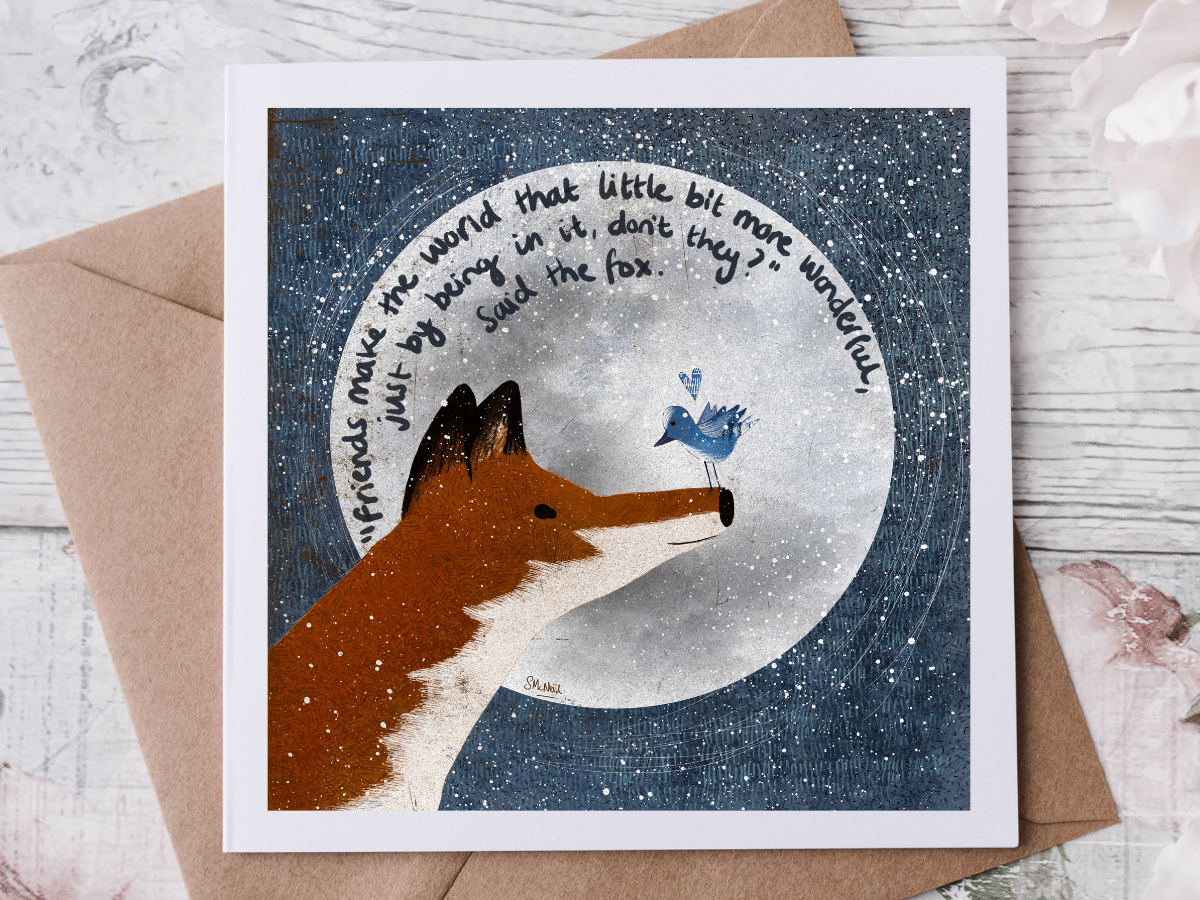 Fox Under The Moon - "Friends" Friendship Greeting Card by Fox Under The Moon: Individual cello wrapping