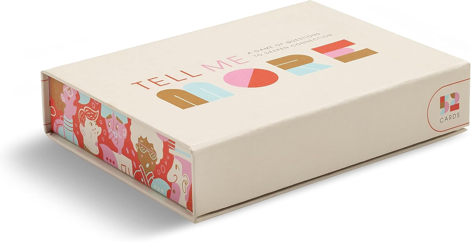 Card game box with colorful designs and text