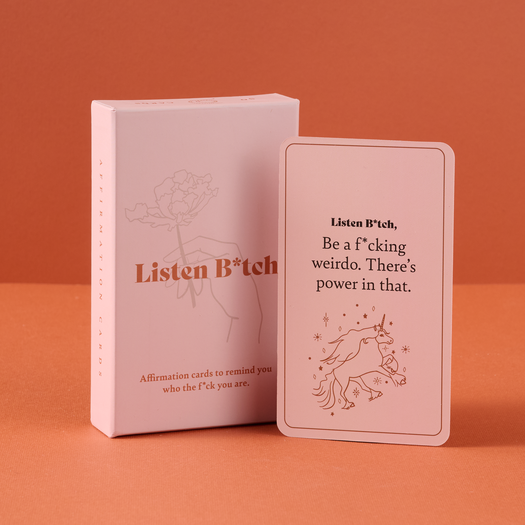 Pink affirmation card set with text and illustrations