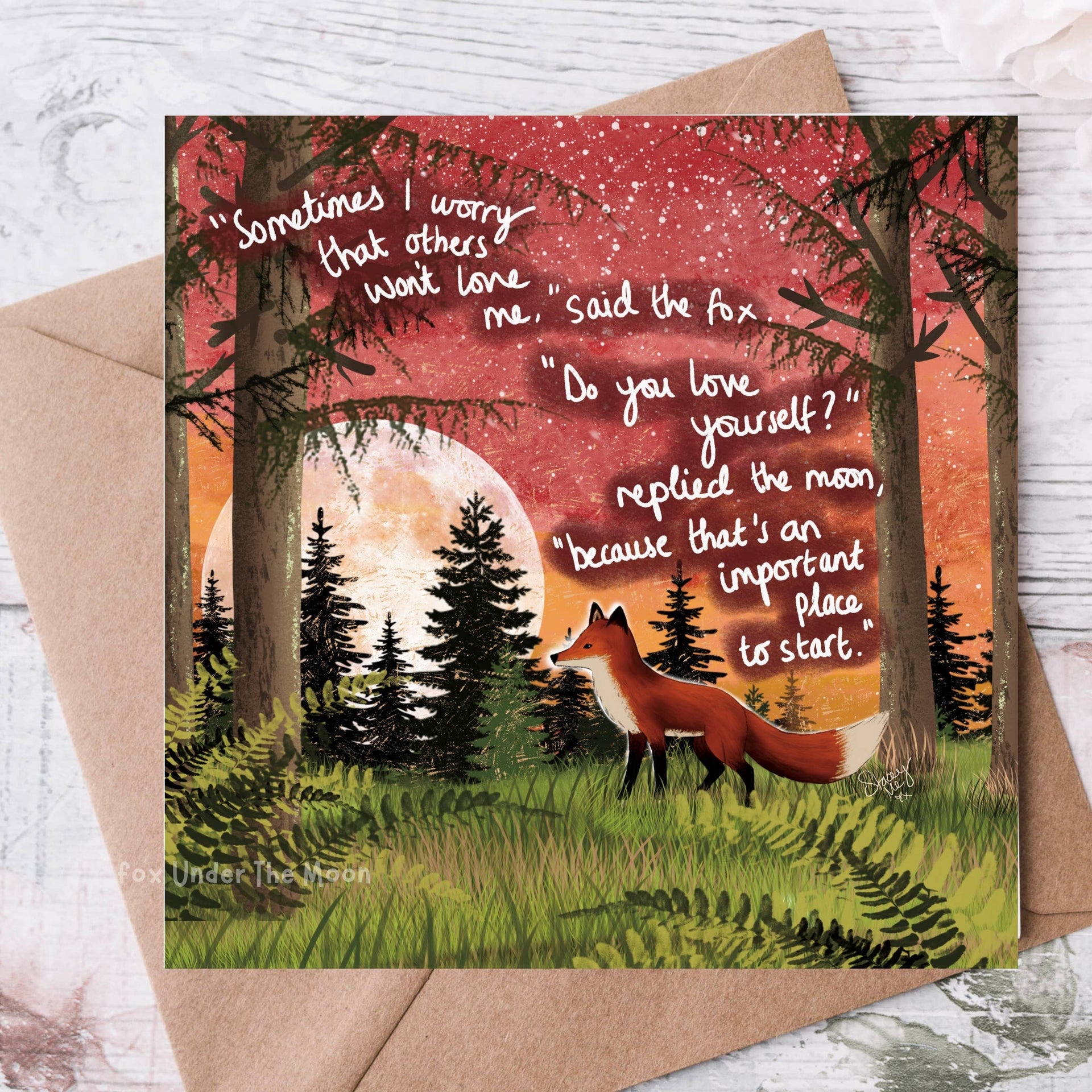 Fox Under The Moon - 'Love Yourself' - Greeting Card From Fox Under The Moon: Individual cello wrapping