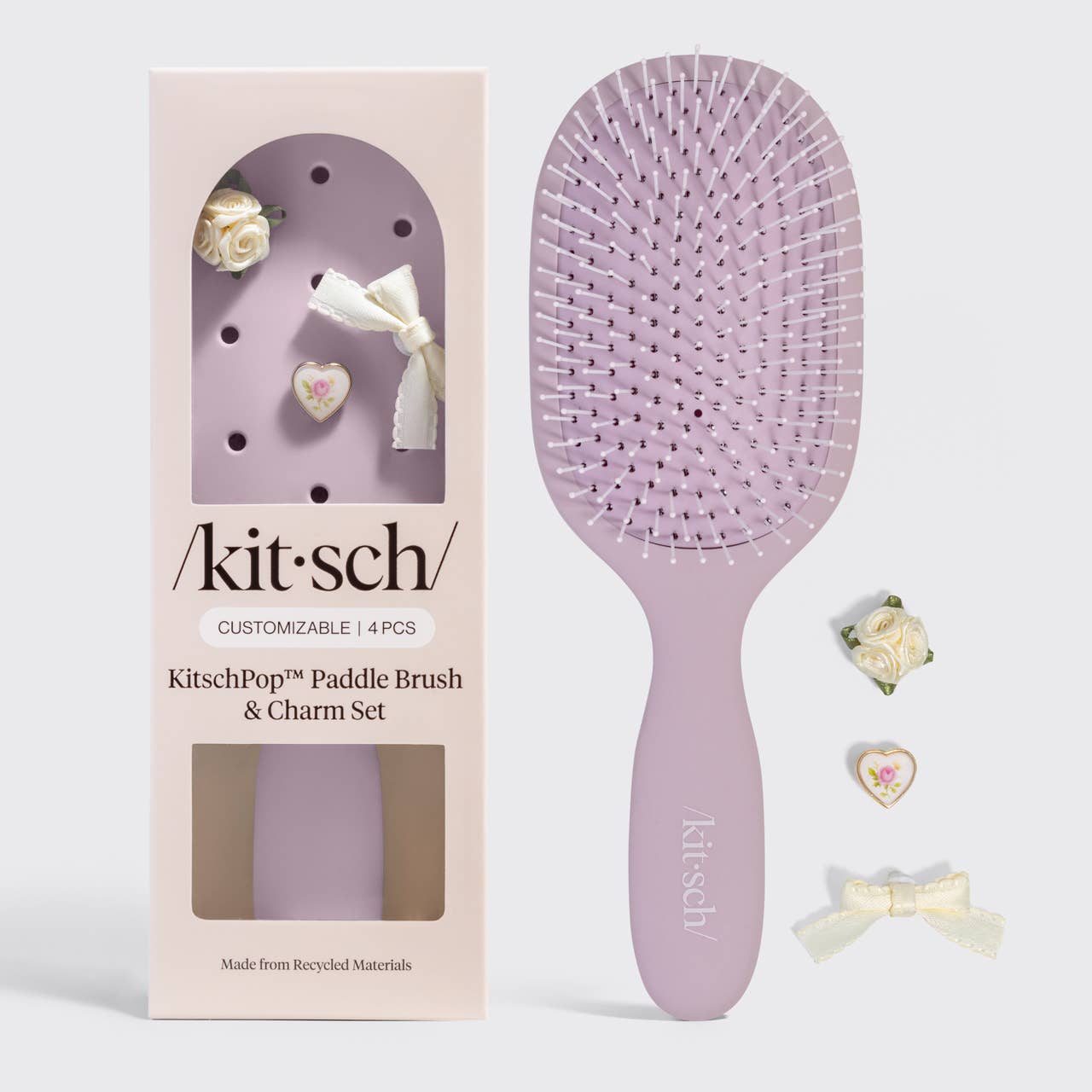 KitschPop™ Paddle Brush & Charm Set | Soft Violet