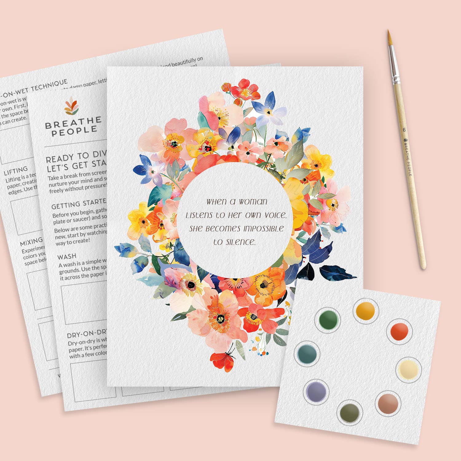Floral wreath card with motivational quote