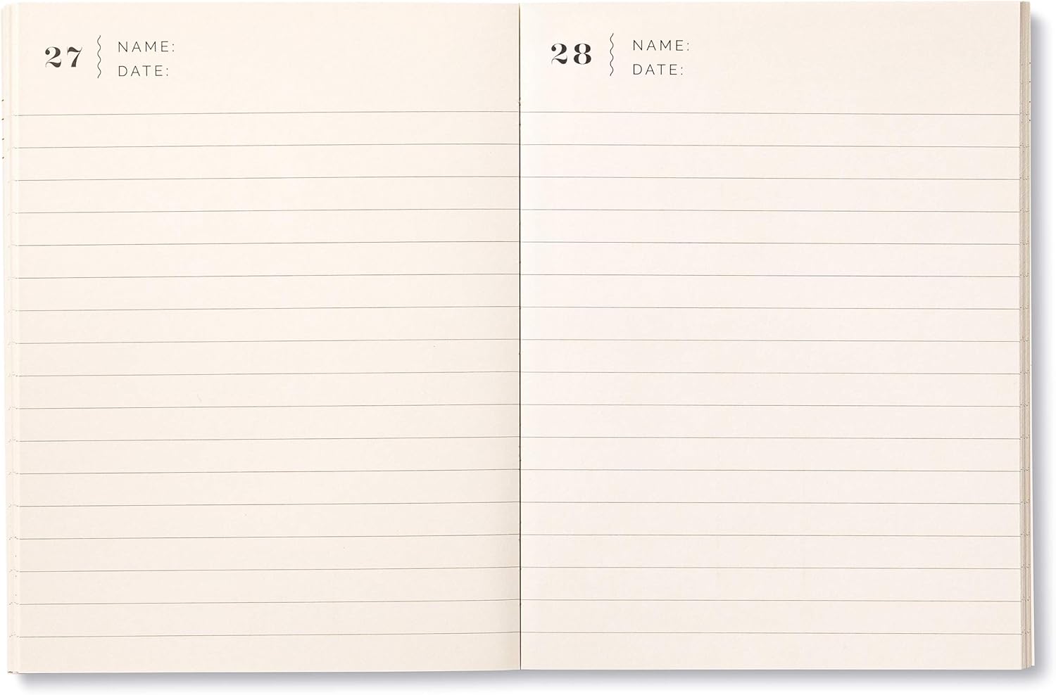 Two lined pages from a notebook with '27' and '28' at the top, ready for use.