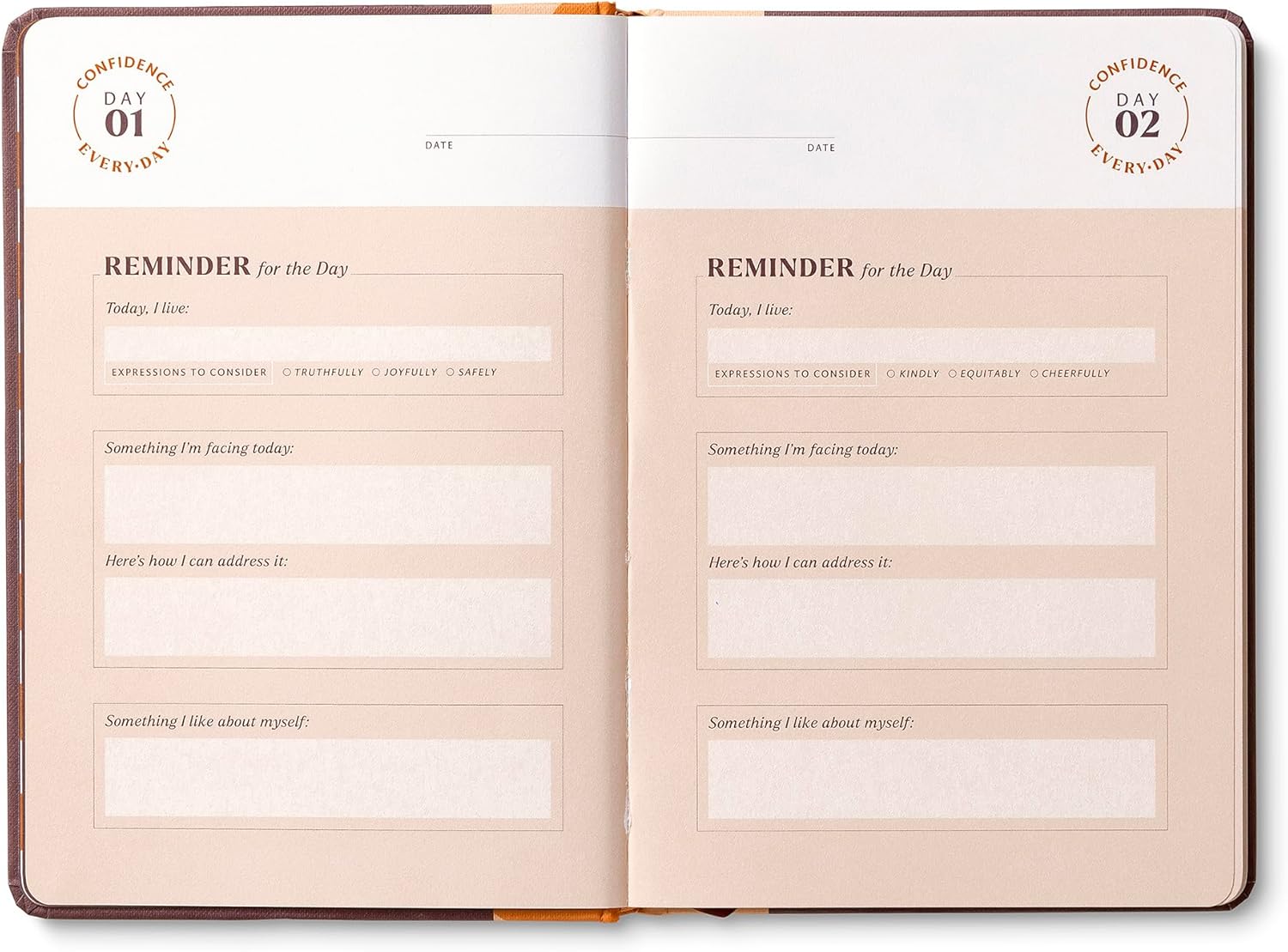 Open planner with daily reminders on each page