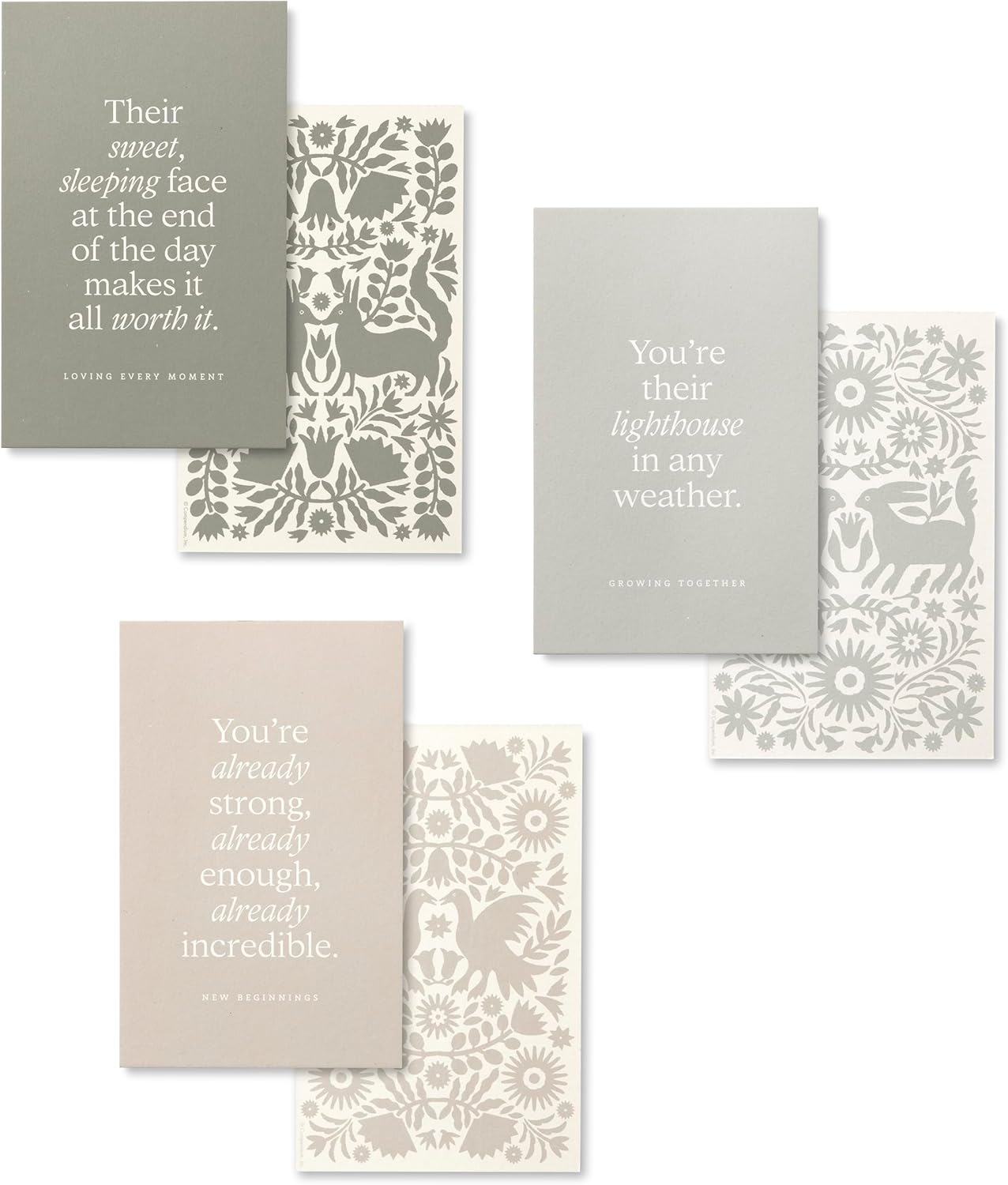 Set of motivational cards with floral patterns and inspirational quotes