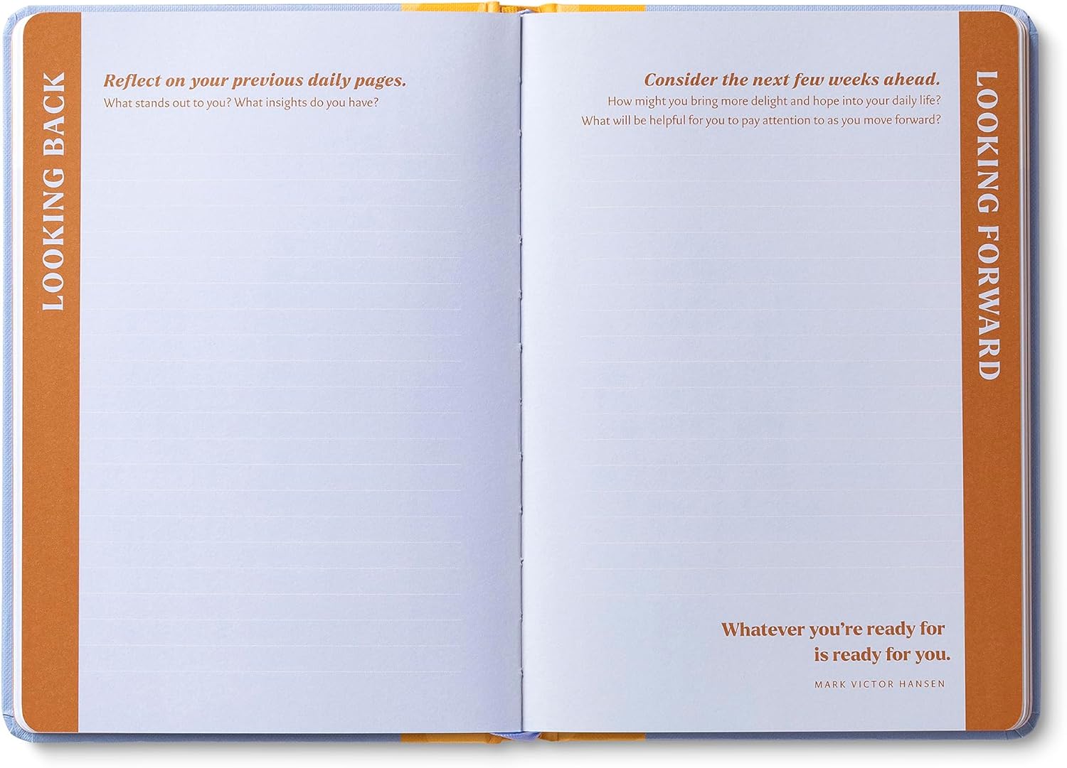 Open notebook with 'Looking Back' and 'Looking Forward' sections