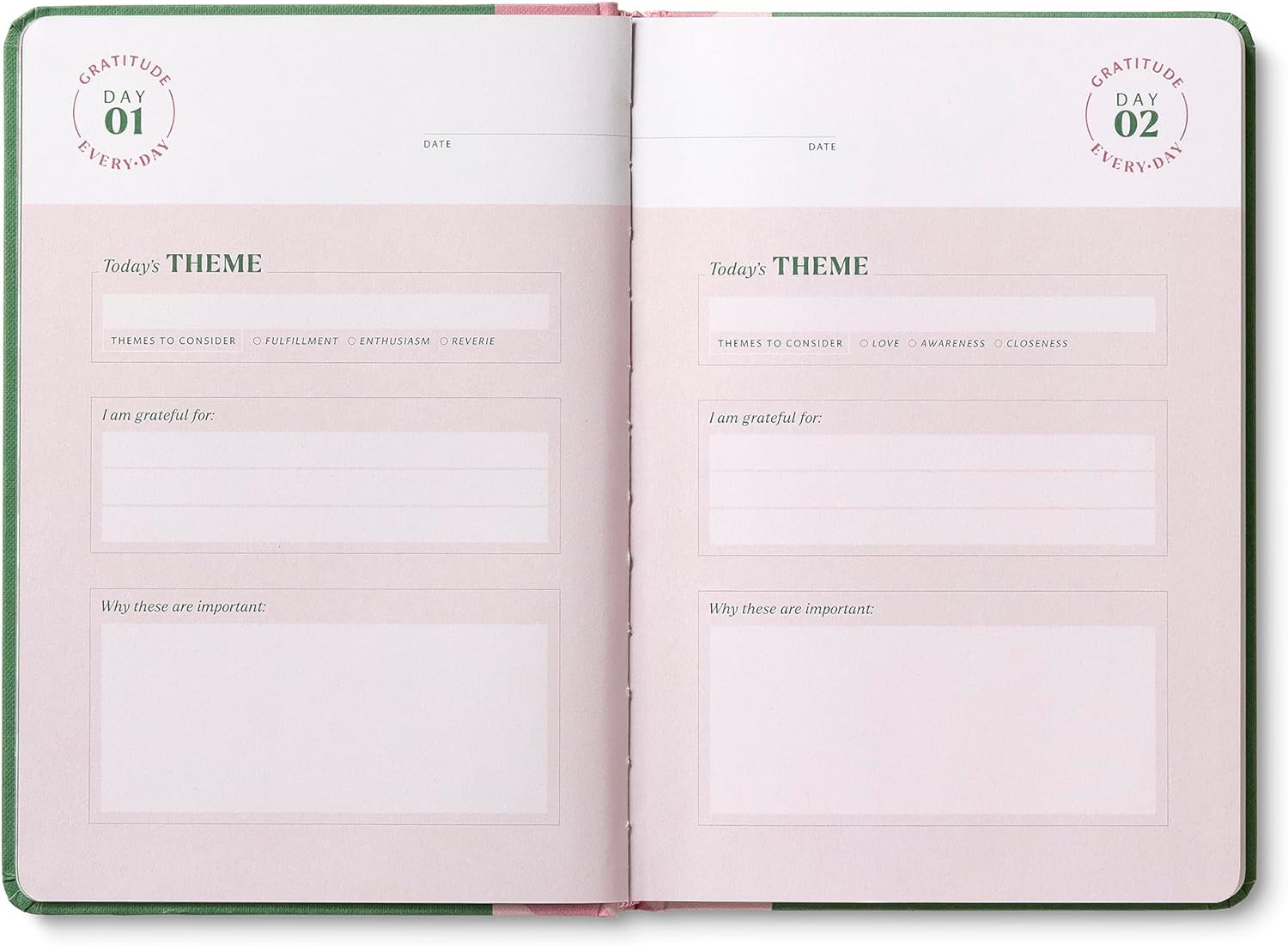 Open planner with two pages titled 'Today's Theme' and 'I am grateful for'