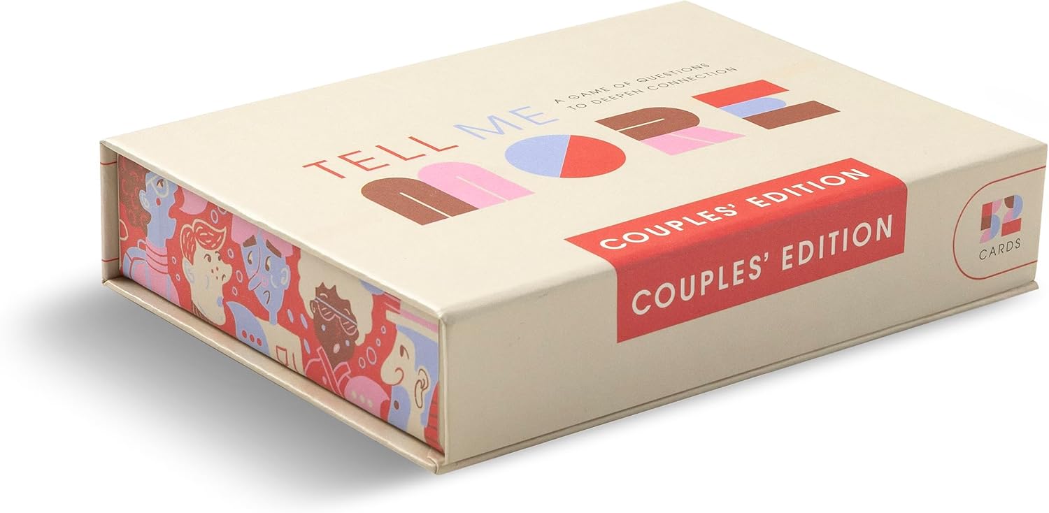 Card game box labeled 'Tell Me More Couples Edition'
