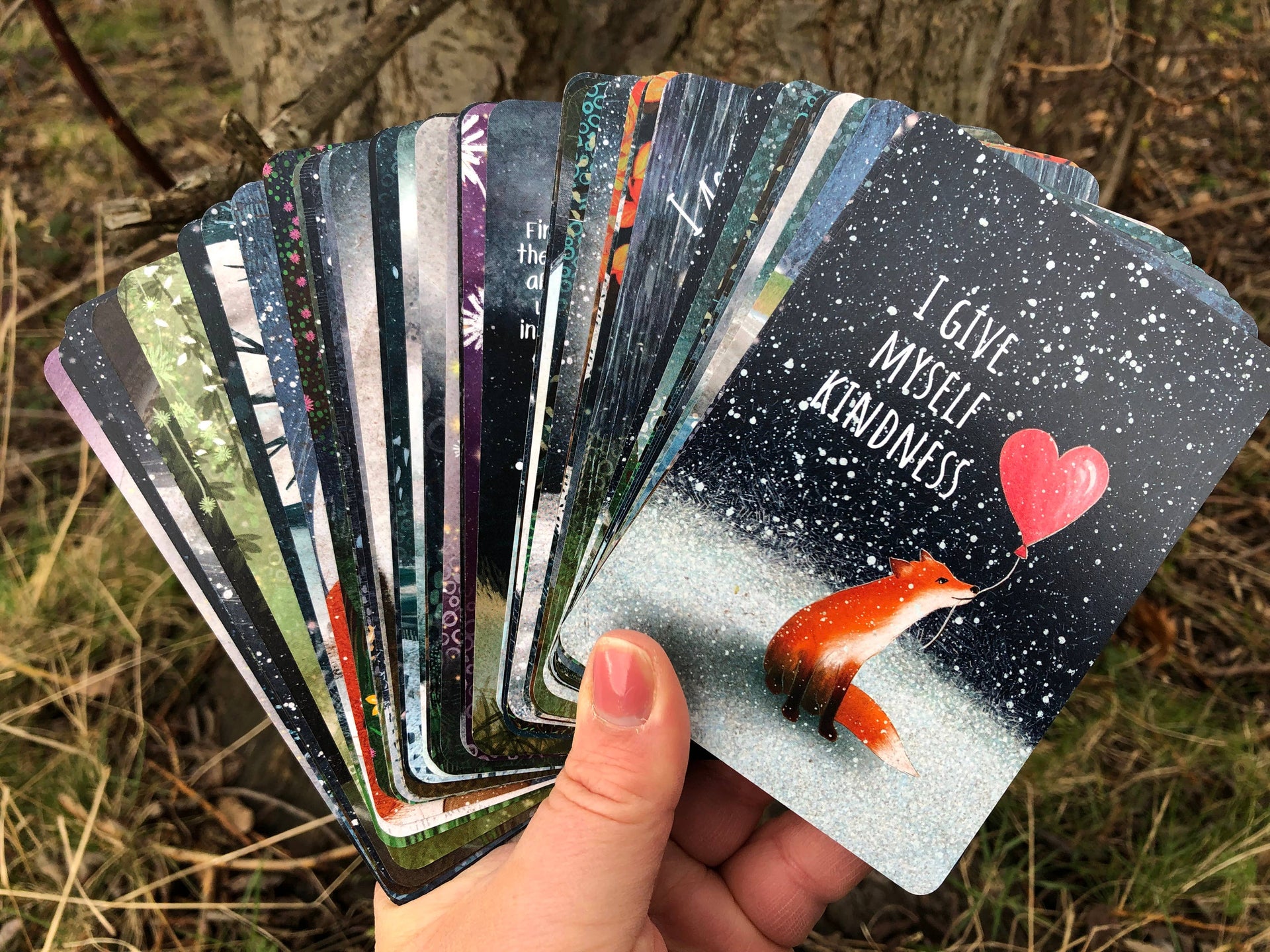 Fox Under The Moon - Positive Affirmation Cards - set of 54 + Wooden Stand