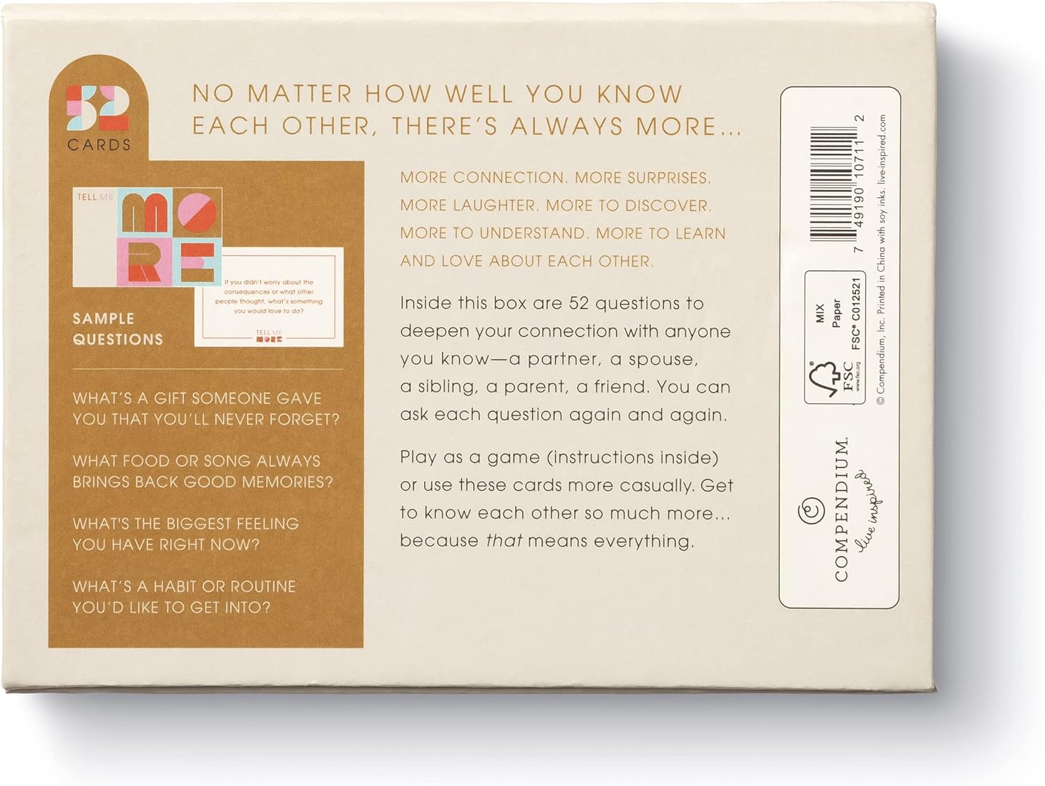 Back of a card game box with text and sample questions