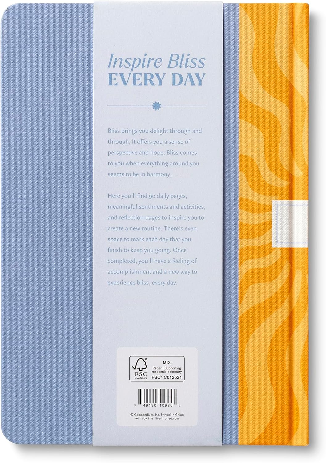 Notebook with blue cover and orange abstract design