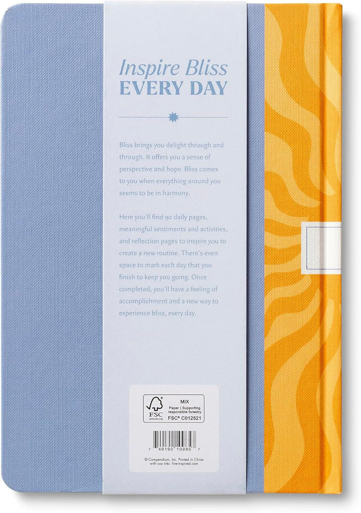 Notebook with blue cover and orange abstract design