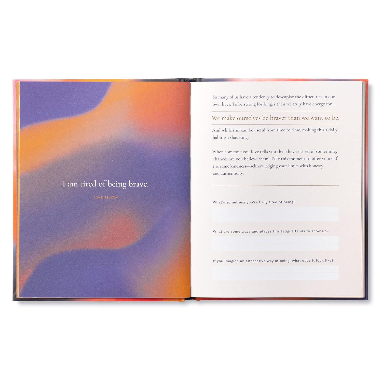 Open book with abstract colorful design on left page and text on right page