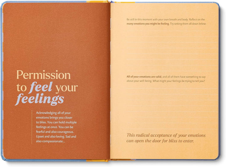 Open book with text on emotions and acceptance