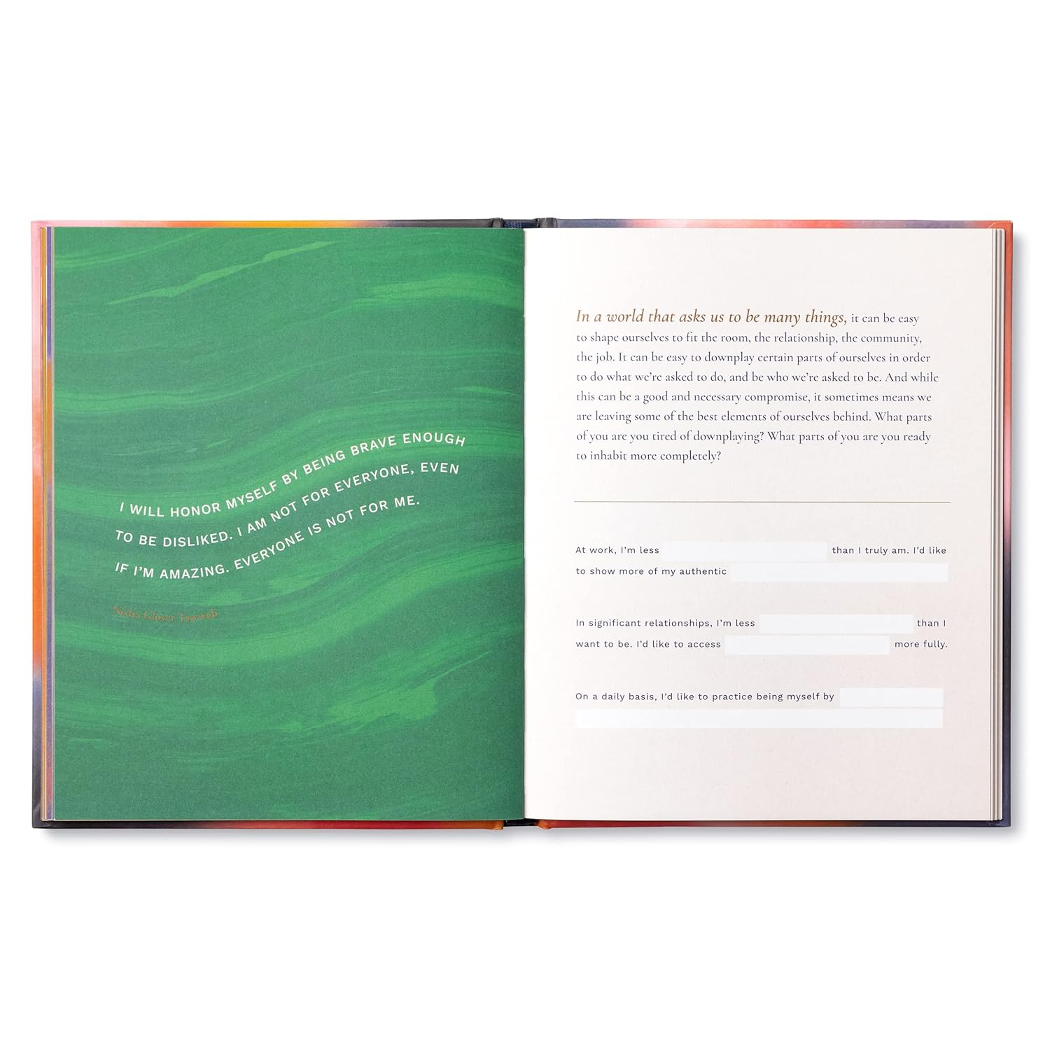 Open book with green and white pages