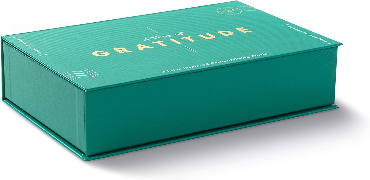 Teal box with 'A Year of Gratitude' text
