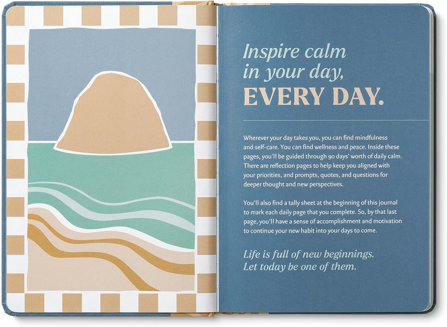Open book with nature-themed design and motivational text