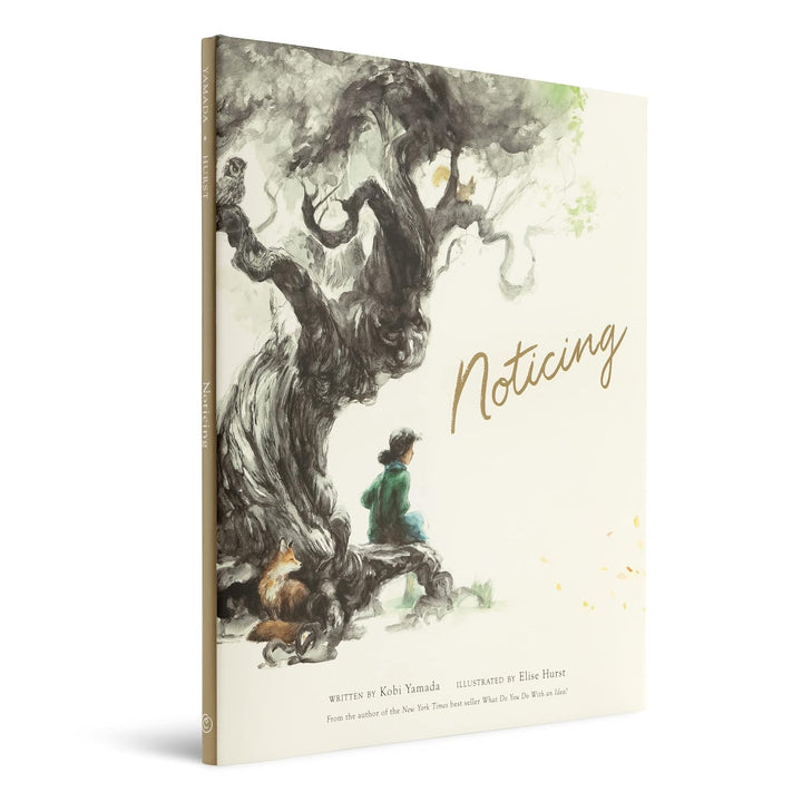 Book cover of 'Noticing' with a tree and person illustration