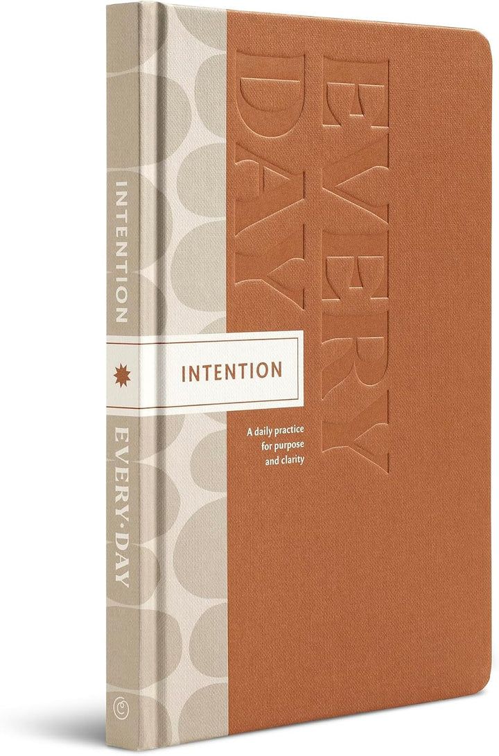 Brown notebook titled 'Every Day Intention' with embossed text