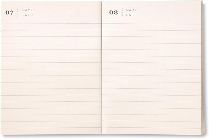 Two pages of a notebook with lined paper and small text boxes for 'Name' and 'Date'.