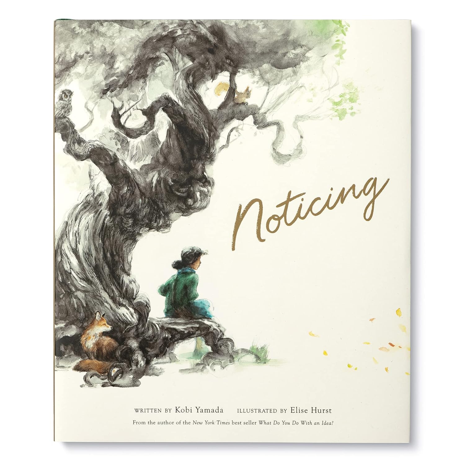 Book cover of 'Noticing' with a person sitting under a tree