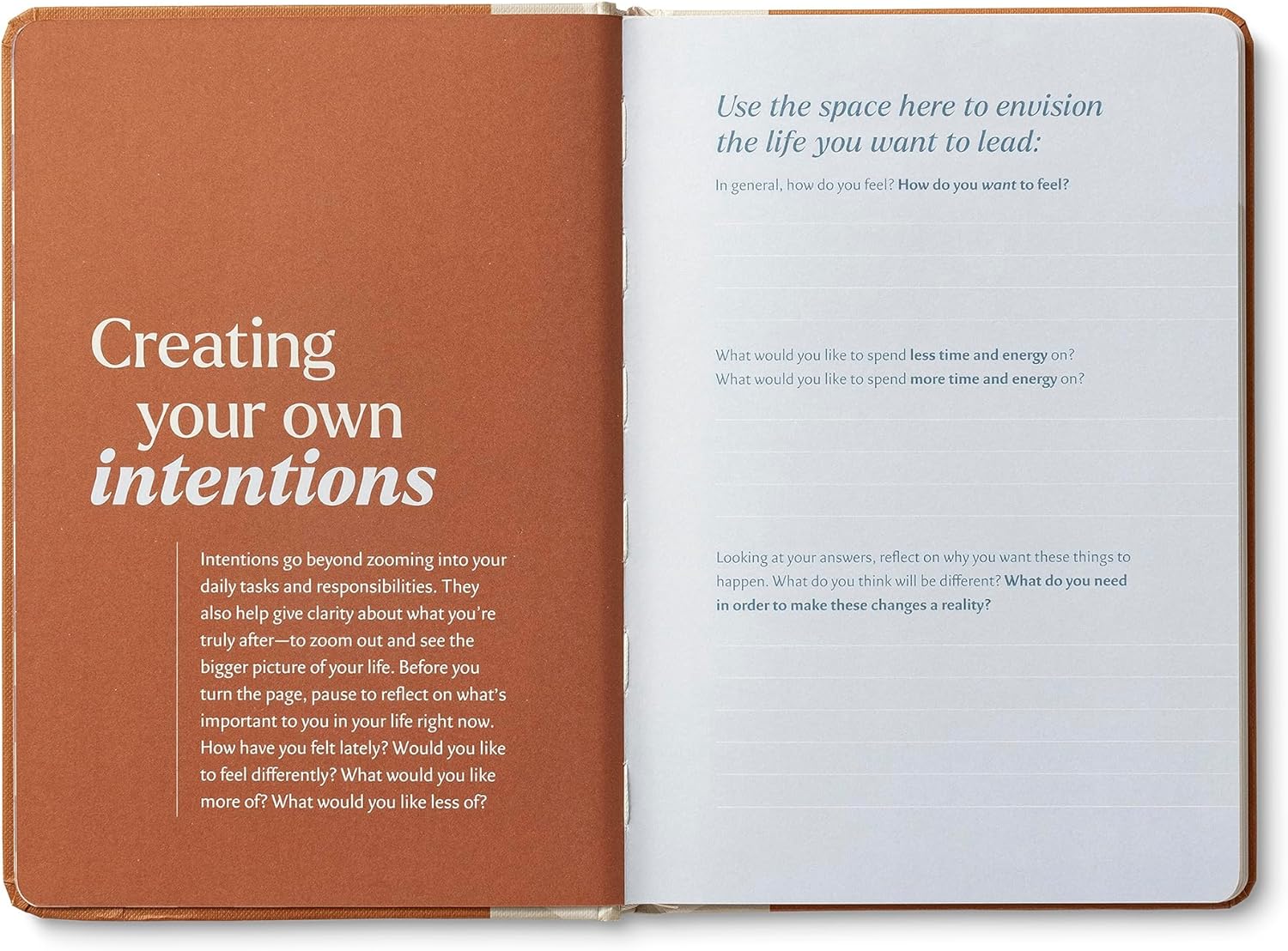 Open book with text on creating intentions