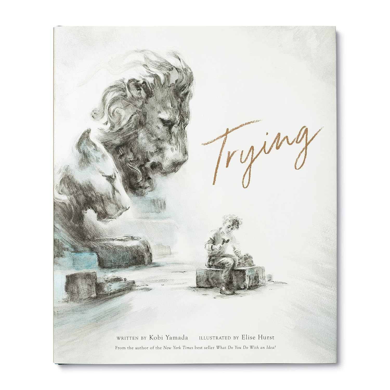 Book cover with artistic illustrations of a statue and text 'Trying