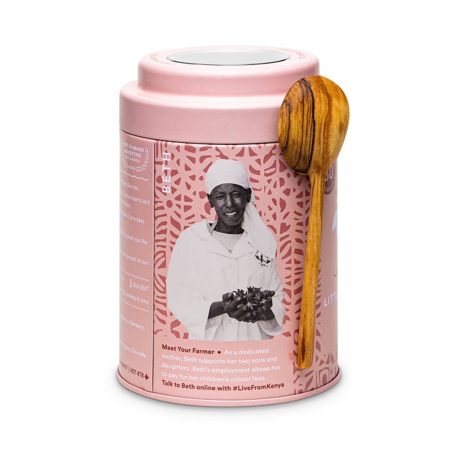 JusTea (No Import Fees to USA) - Little Berry Hibiscus Tin & Spoon - Organic, Fair Herbal Tea