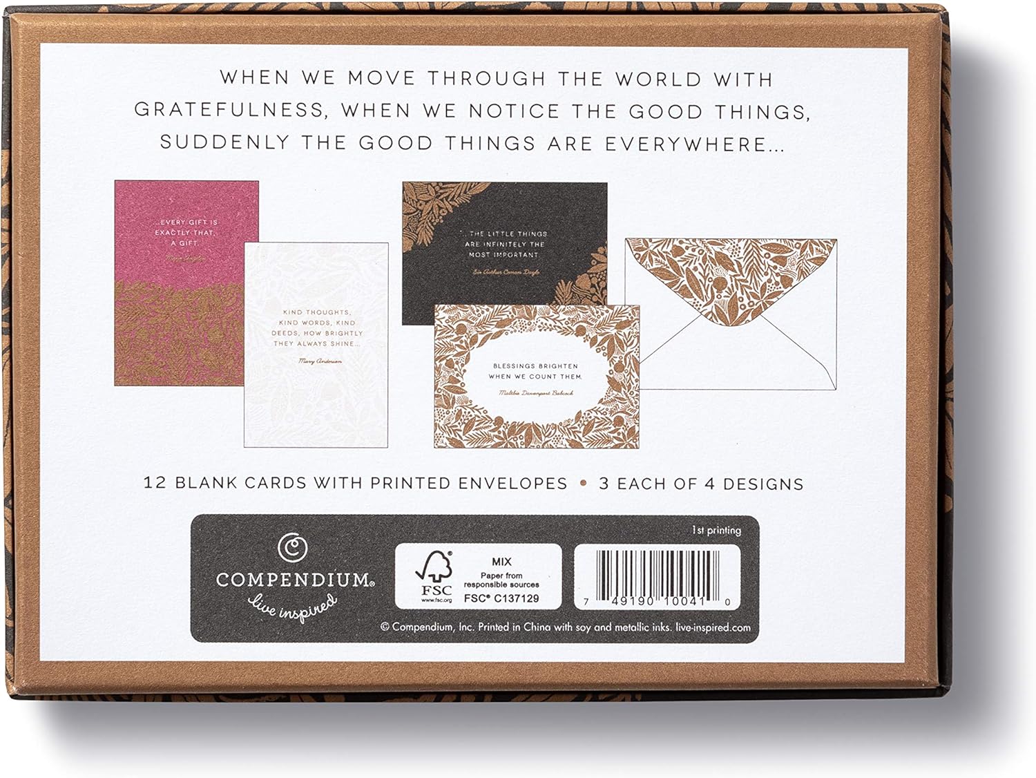 Box of Compendium blank cards with printed envelopes