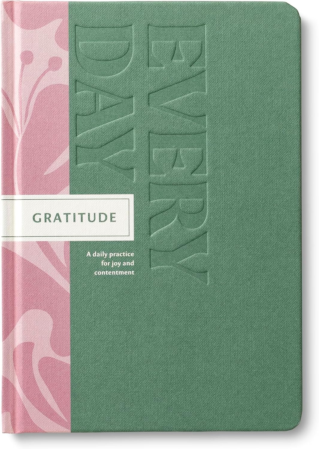 Green gratitude journal with pink floral design