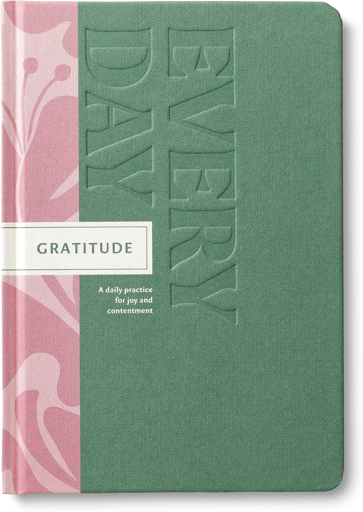 Green gratitude journal with pink floral design