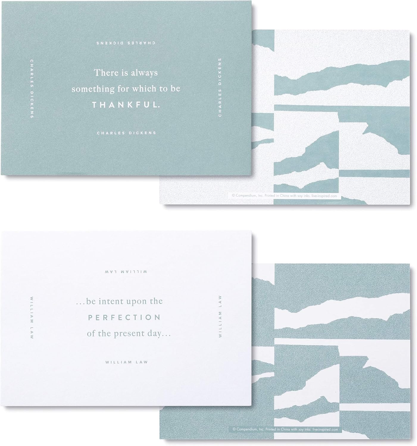 Set of greeting cards with motivational quotes and abstract mountain designs.