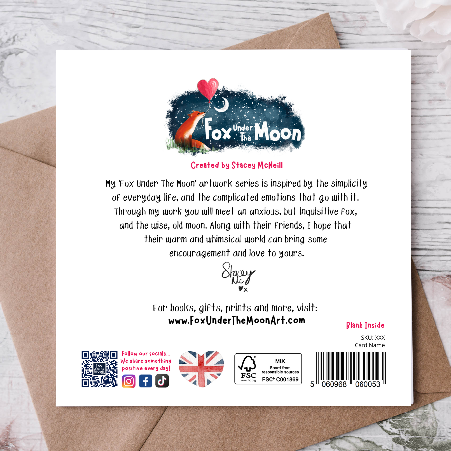Fox Under The Moon - "Waves" Soothing & Encouragement Card by Fox Under The Moon: Individual cello wrapping