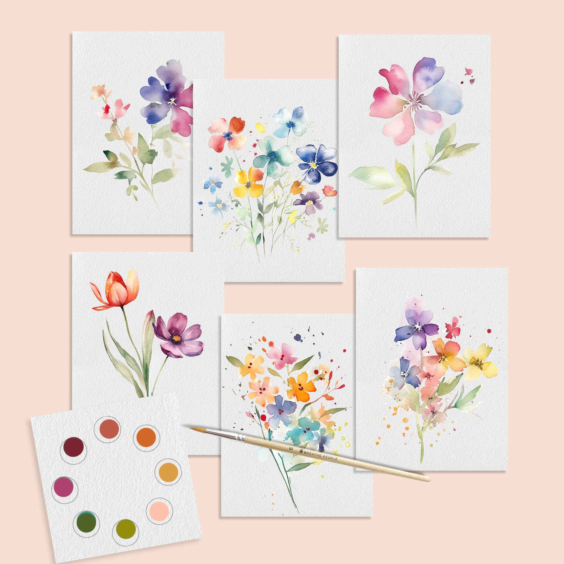 Set of floral cards with watercolor designs